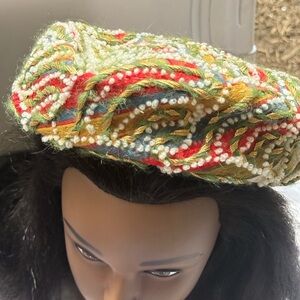 Frances Walker Helkin Vintage Pillbox Hat Beaded Embroidered Gold Metallic Multi